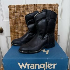 Vintage Wrangler Black Leather Cowboy Boots